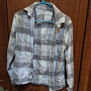 Hollister Men's Casual Flannel Checkered Shirt - Gray and White